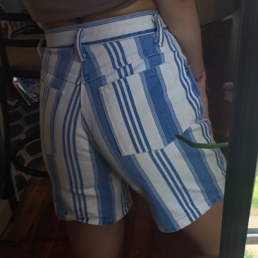 vintage blue + white striped denim shorts